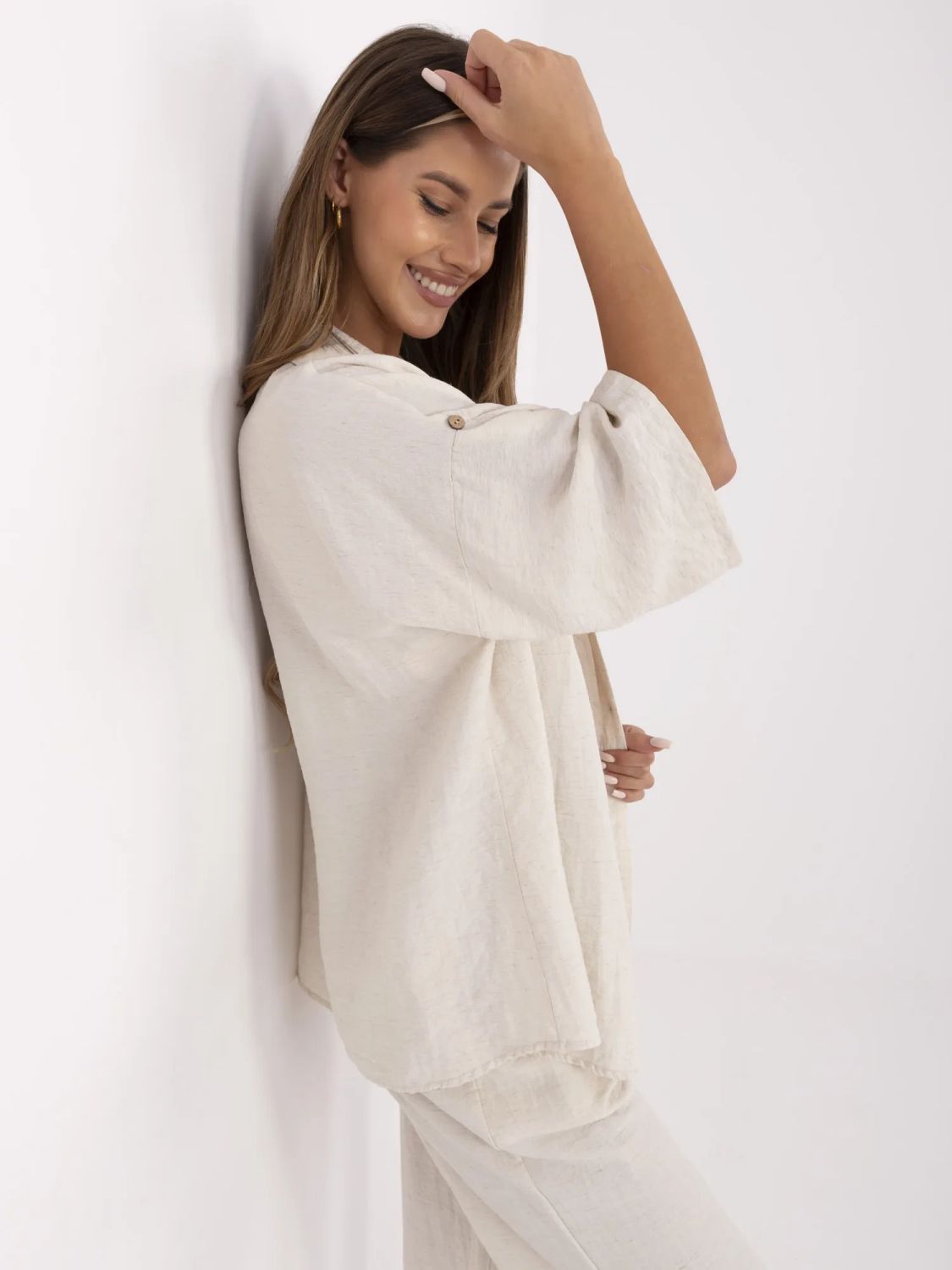 Stylish Beige Blouse with 3/4 Sleeves