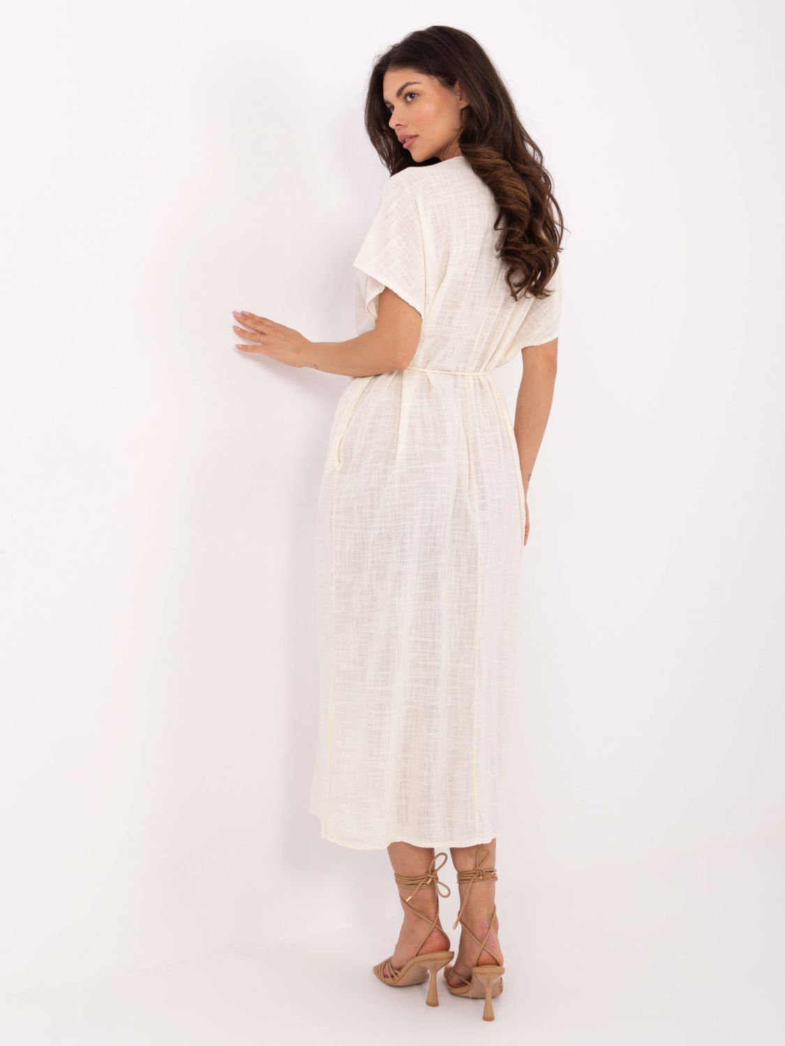 Oversize Beige Summer Dress with Belt and Pockets