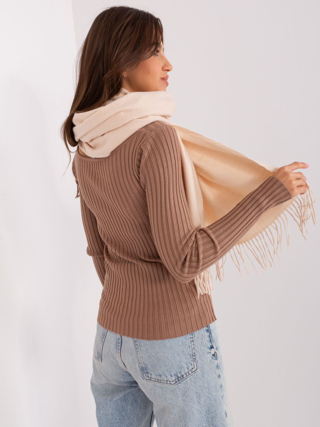 Light Beige Women's Scarf with Fringes