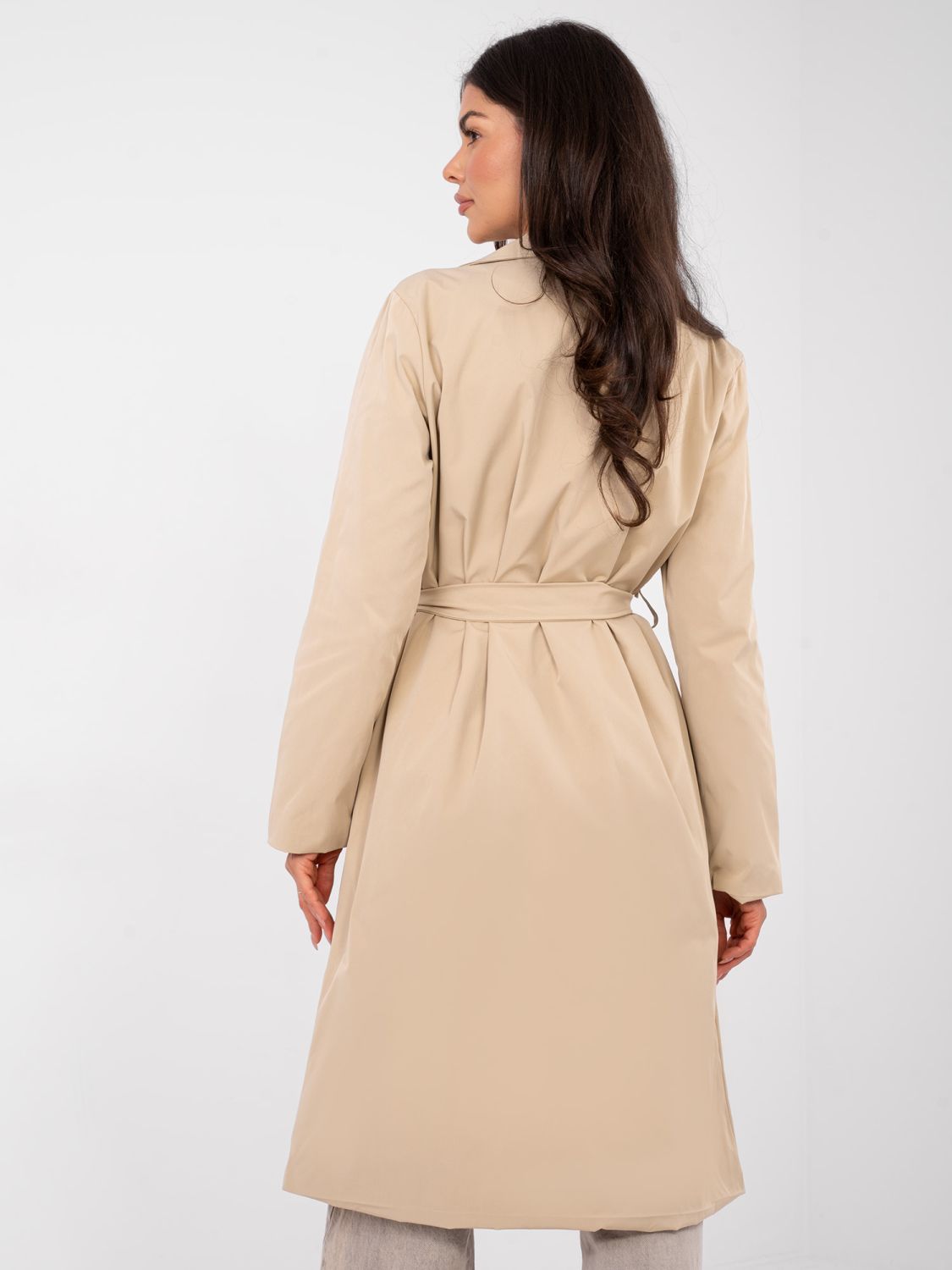 Camel transitional trench coat with belt