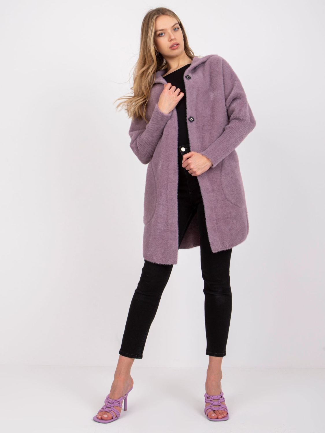 Light Purple Wool & Angora Transitional Coat with Hood
