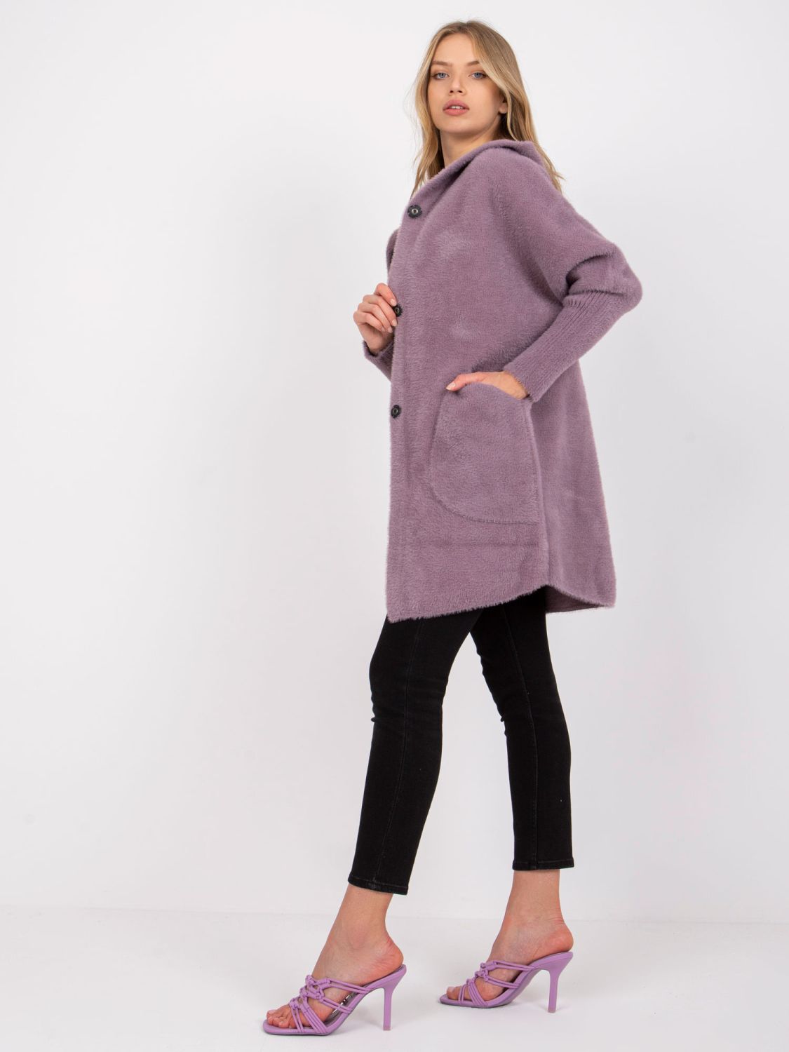Light Purple Wool & Angora Transitional Coat with Hood