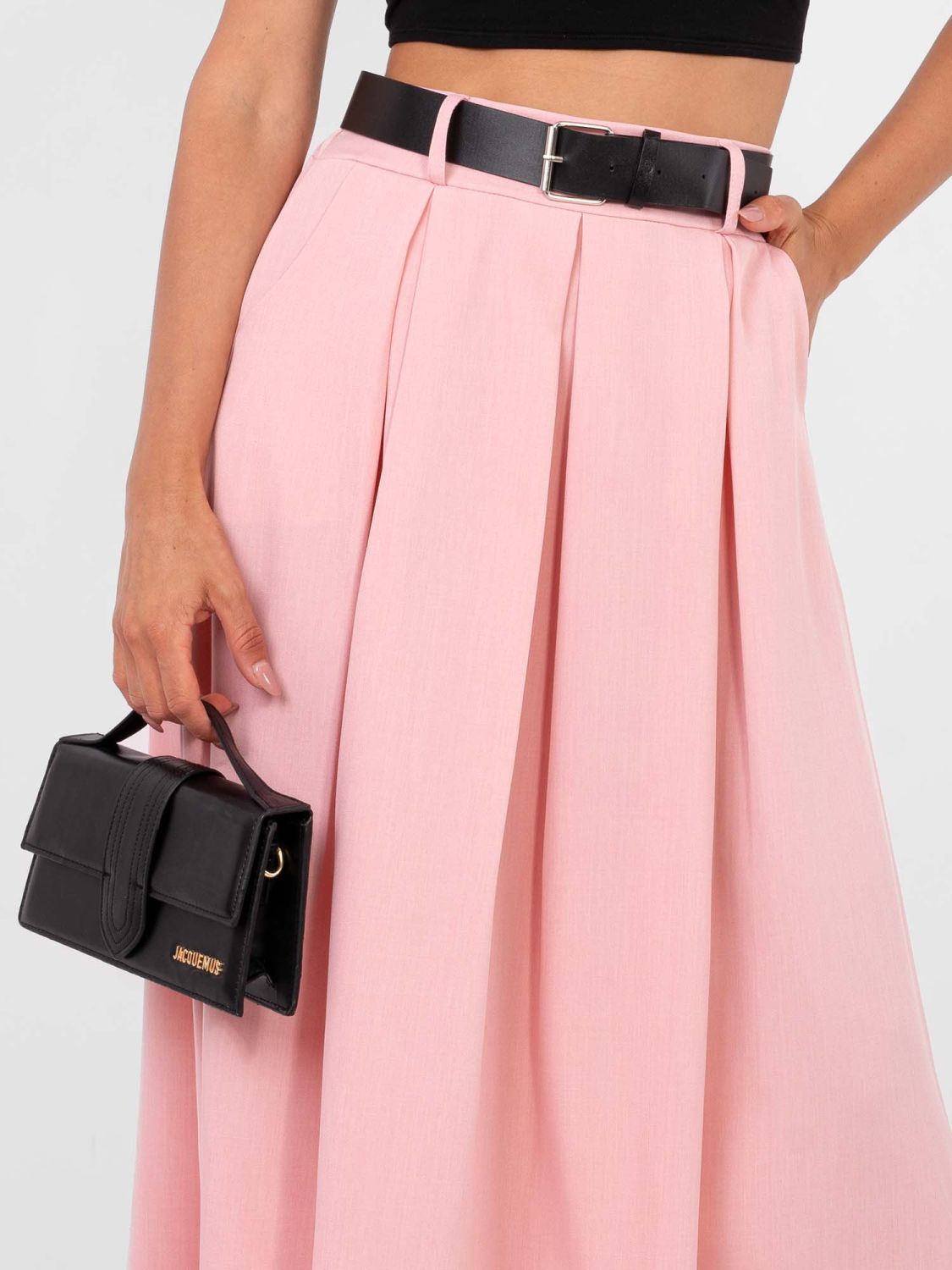 Elegant maxi skirt with belt and pockets, pink