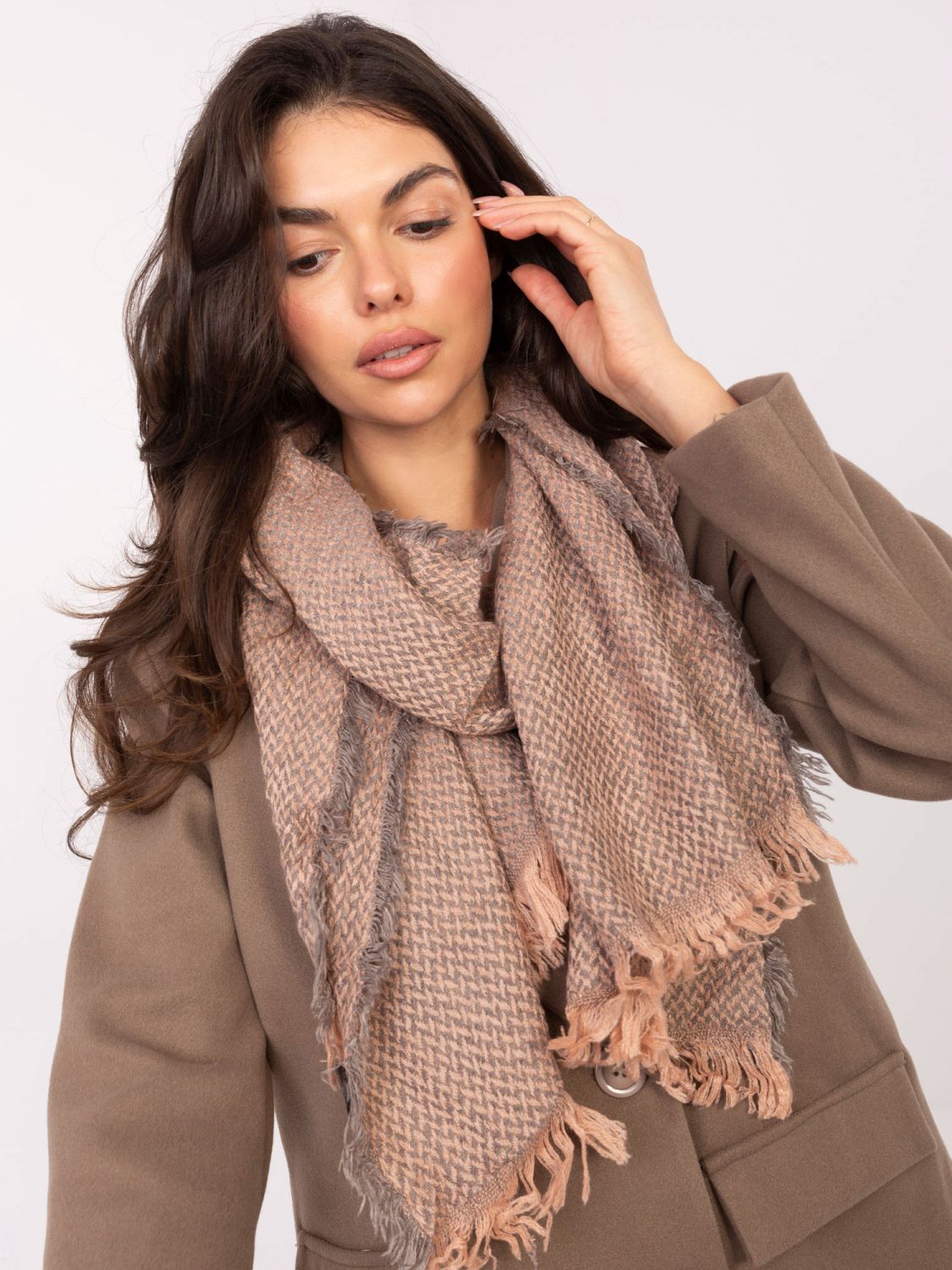 Light Pink Scarf with Chevron Pattern and Fringes