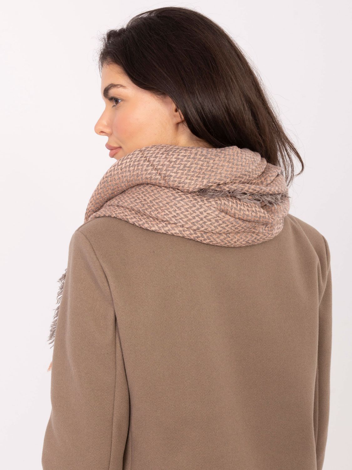 Light Pink Scarf with Chevron Pattern and Fringes