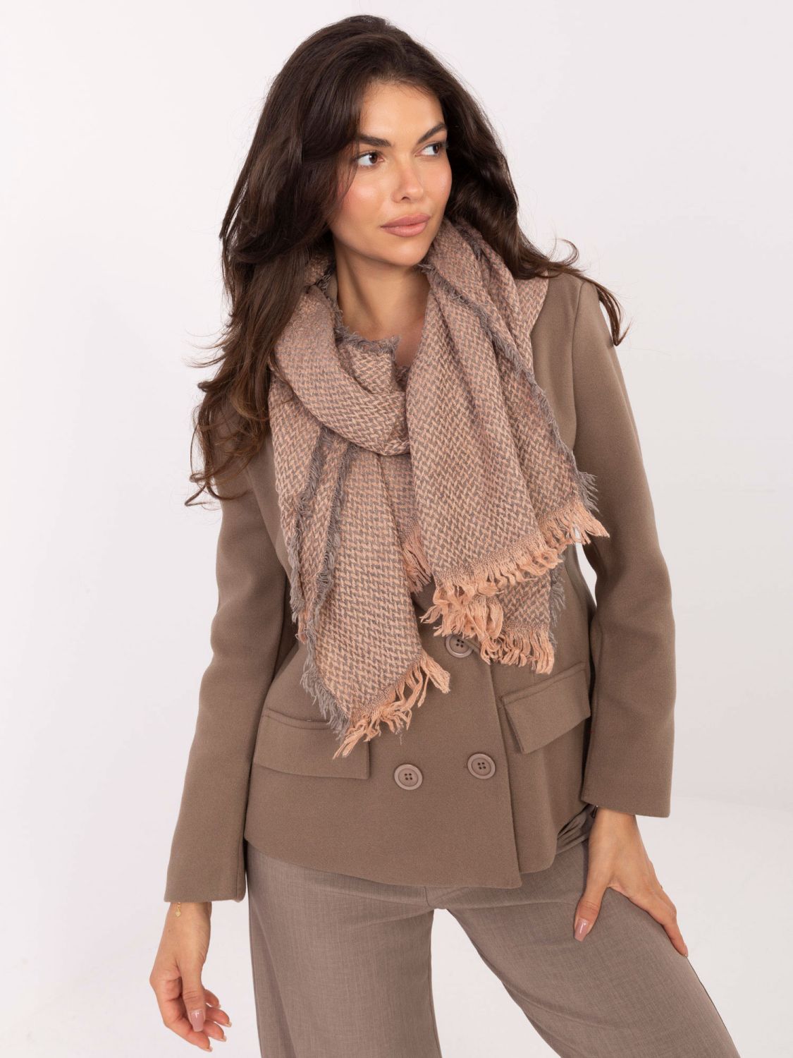Light Pink Scarf with Chevron Pattern and Fringes