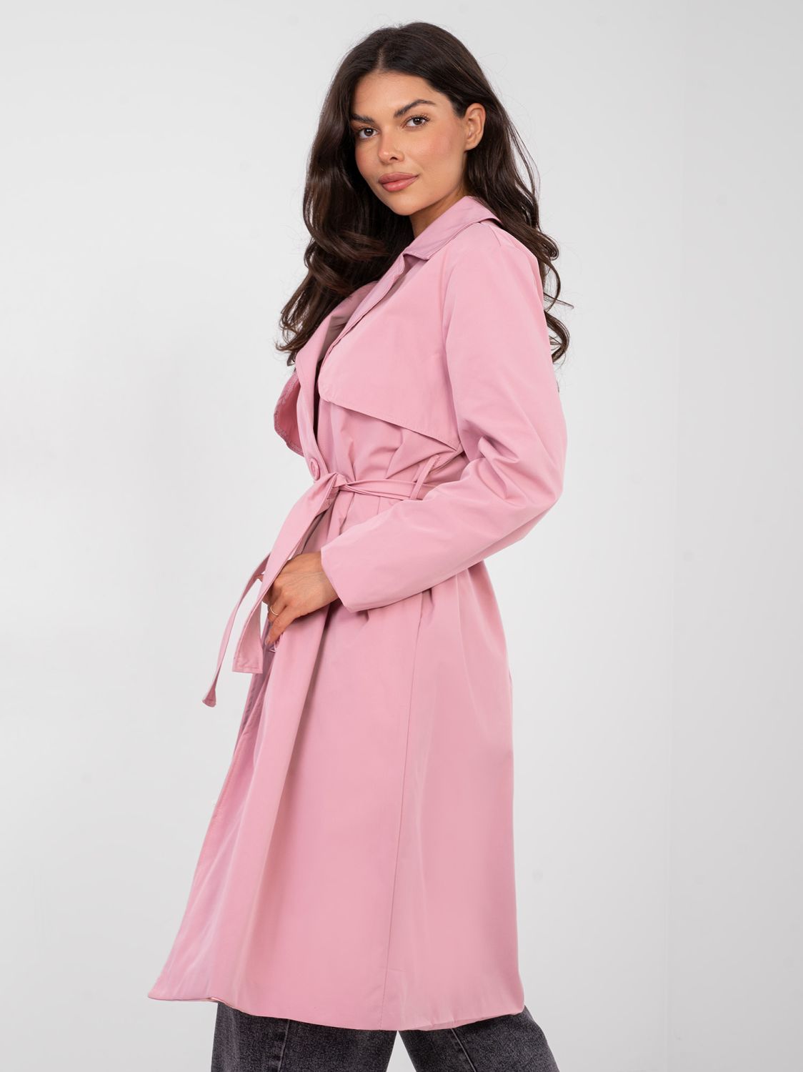 Light Pink Transitional Trench Coat with Belt