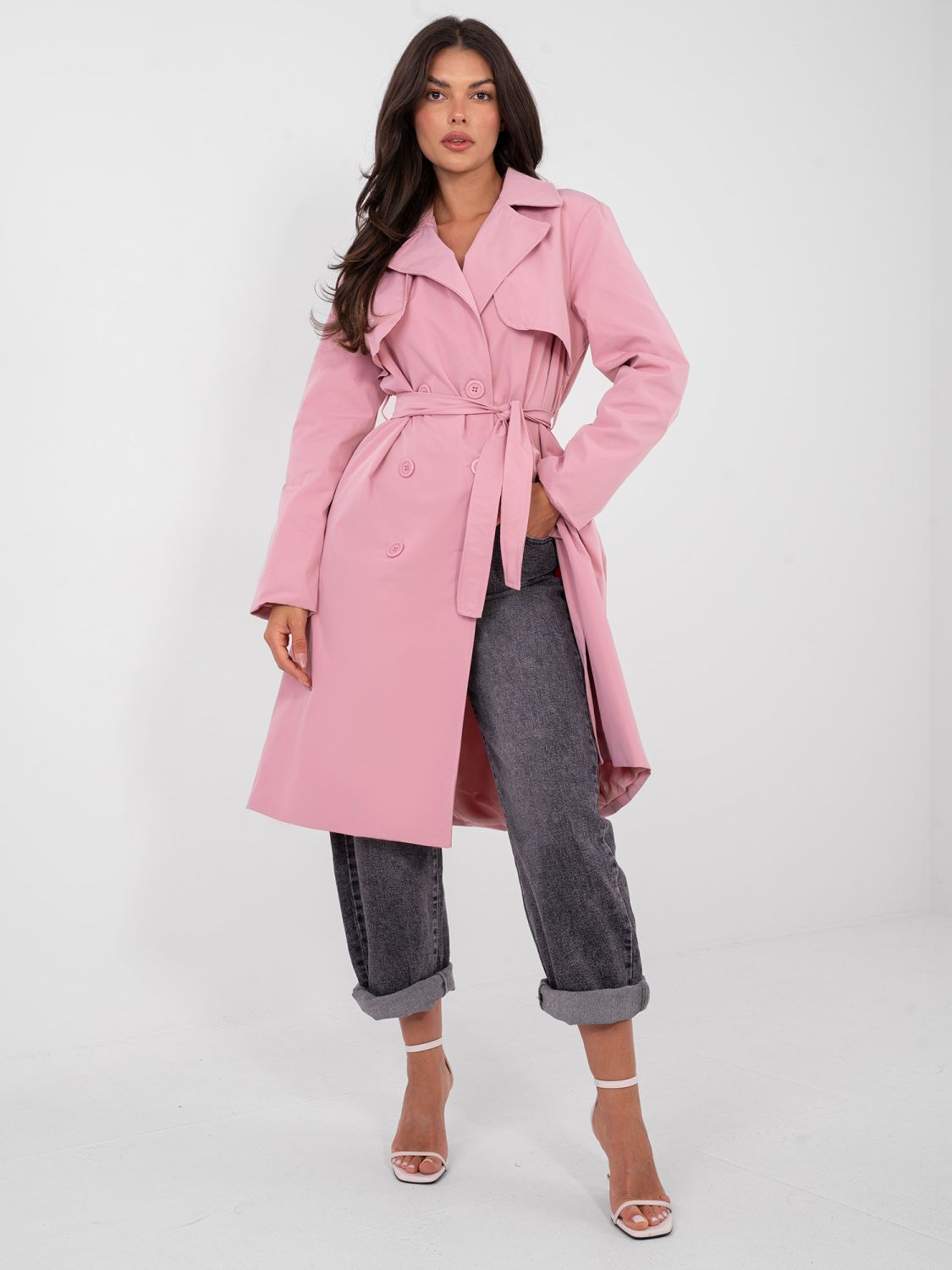 Light Pink Transitional Trench Coat with Belt