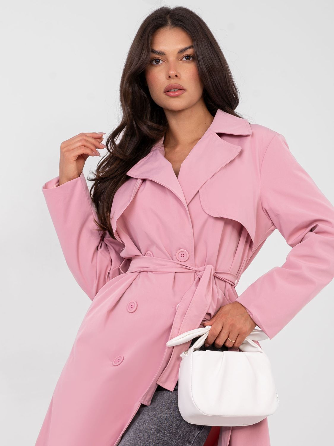 Light Pink Transitional Trench Coat with Belt