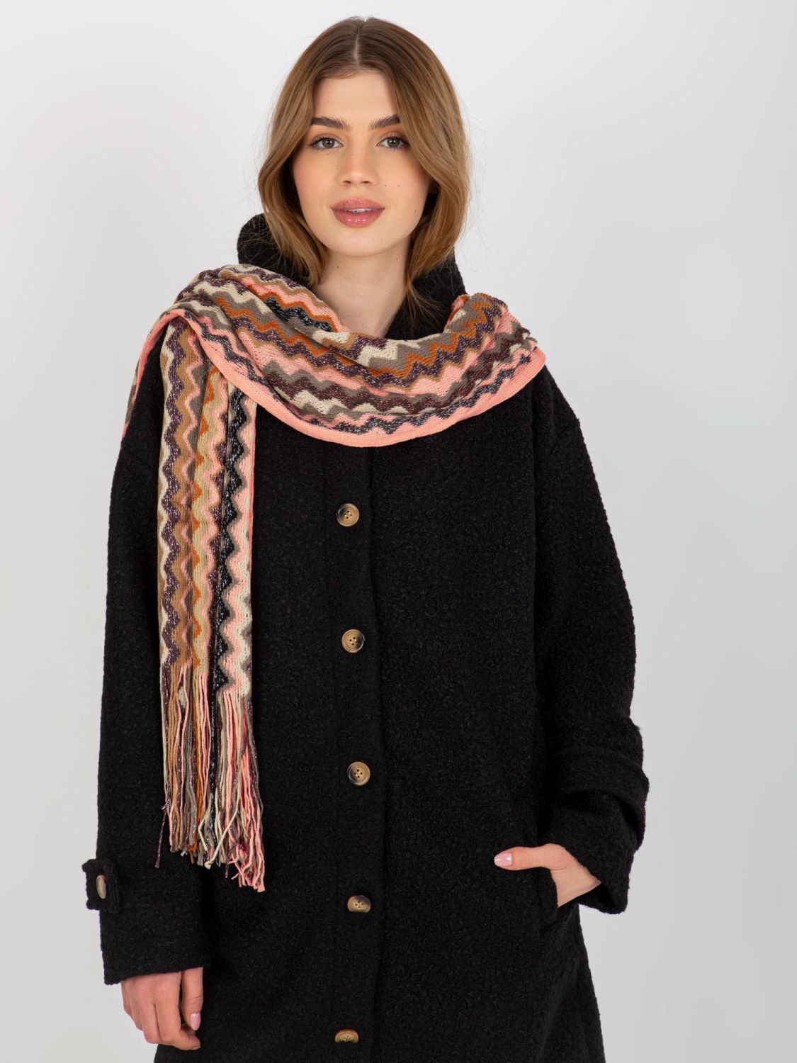 Light Pink Patterned Scarf with Shiny Thread