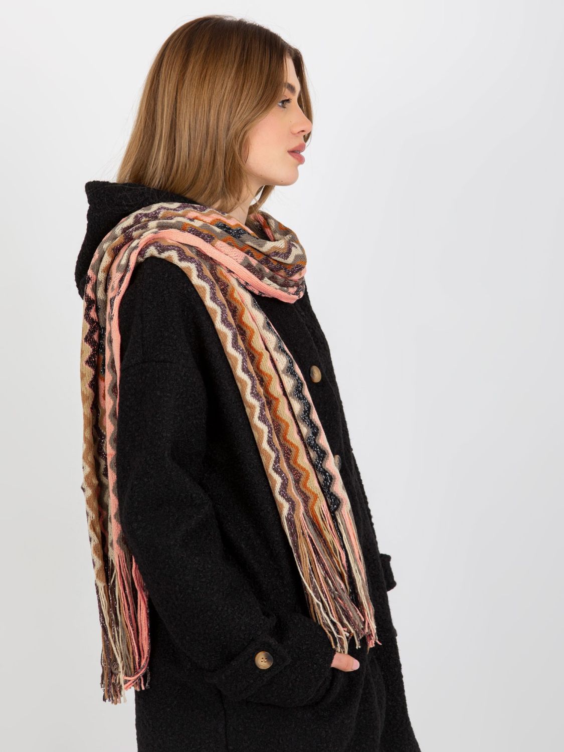 Light Pink Patterned Scarf with Shiny Thread