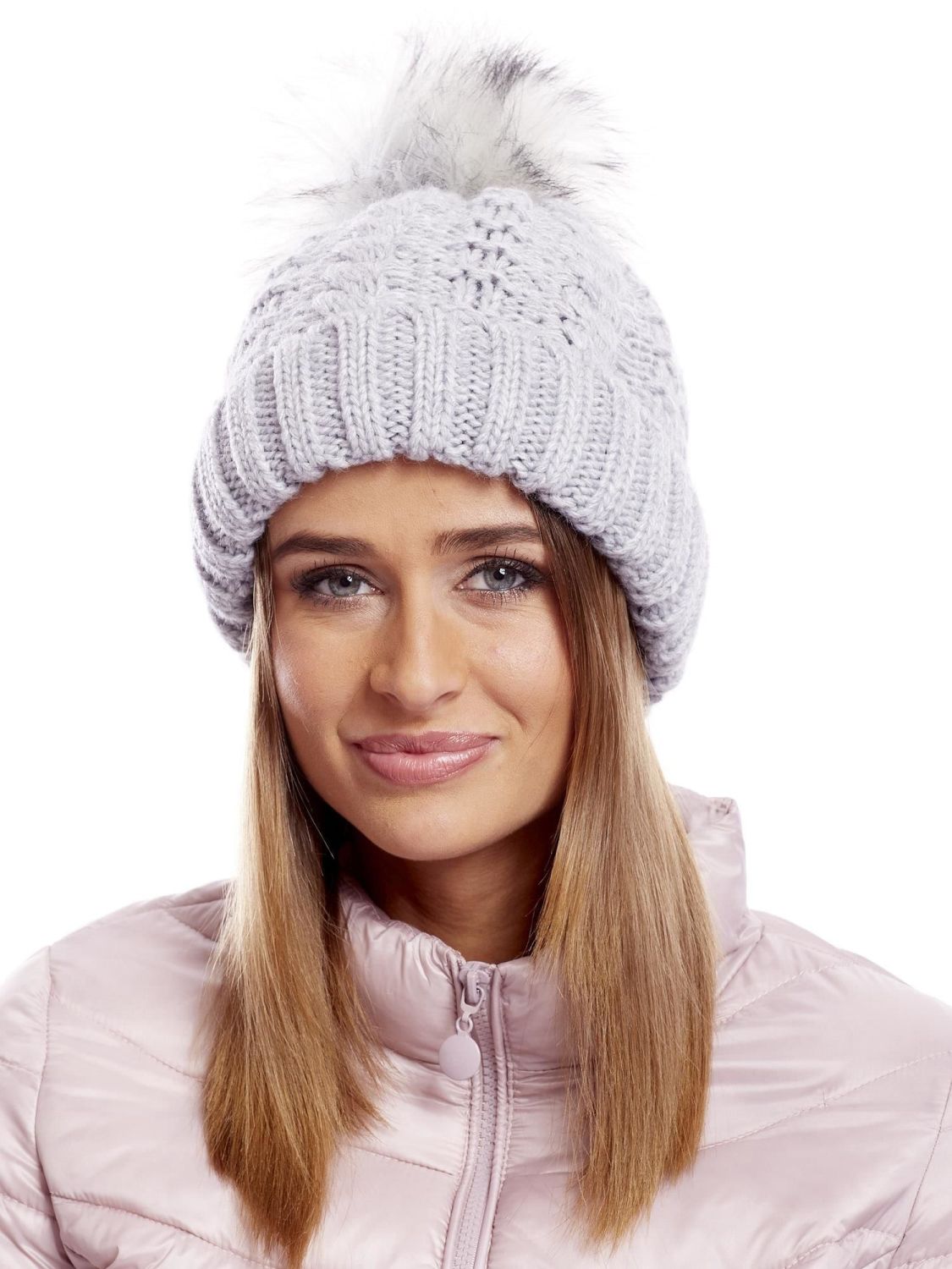 Light Gray Cable Knit Beanie