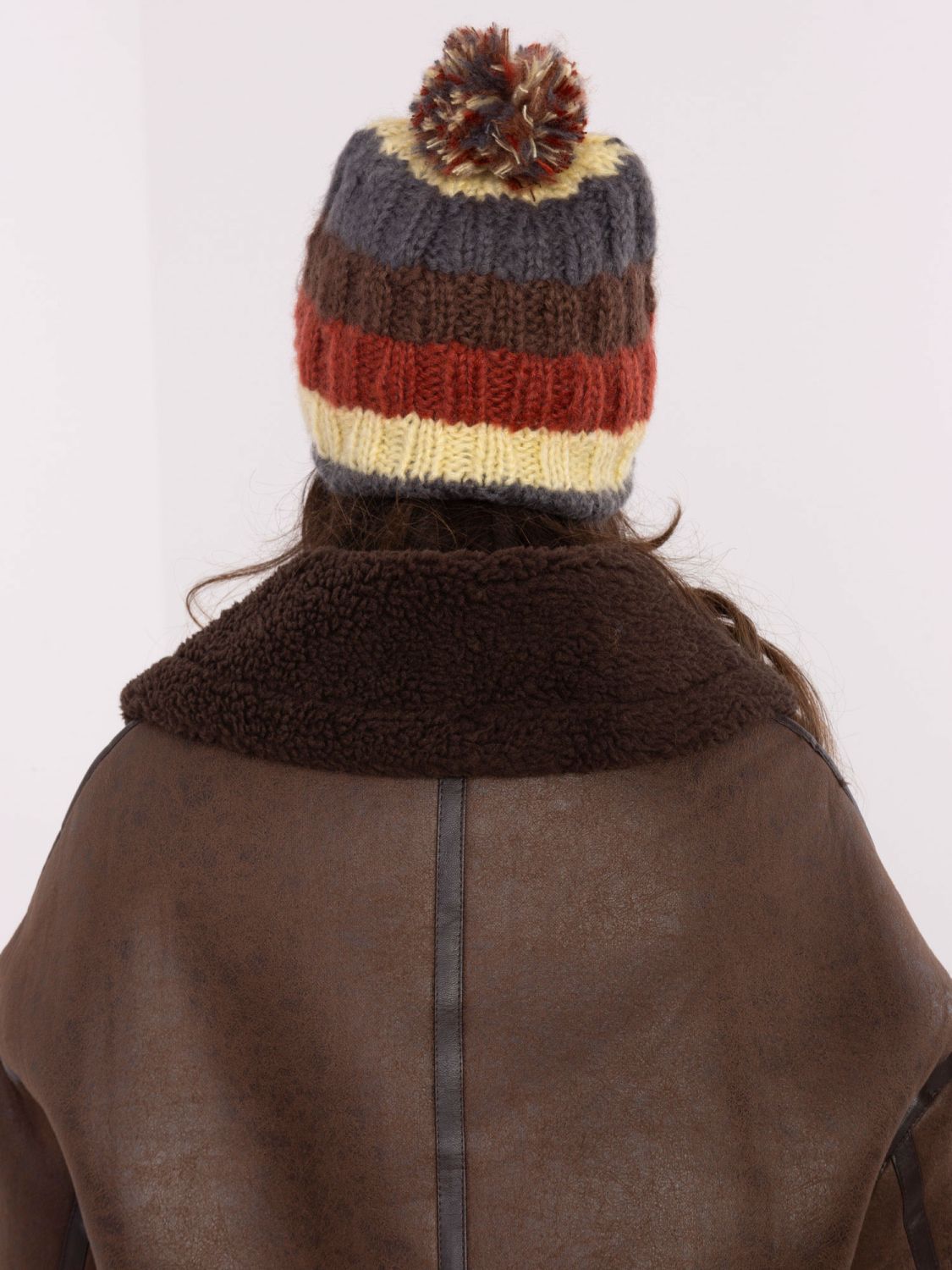 Yellow Striped Beanie with Pom-Pom