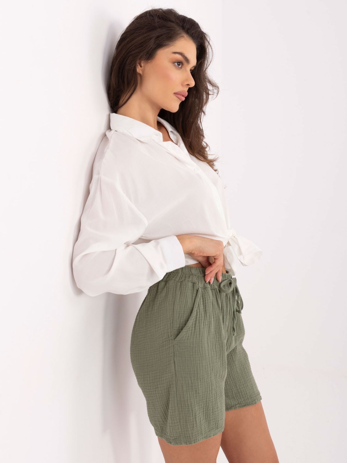 Khaki High-Waisted Shorts
