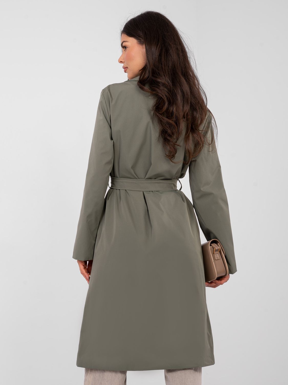 Stylish khaki trench coat with belt and lining