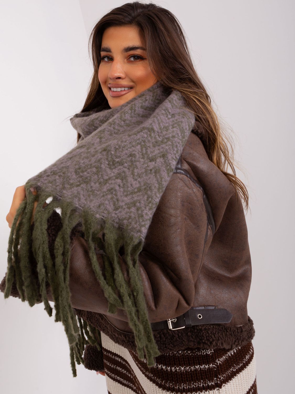 Women's Winter Scarf in Khaki-Purple