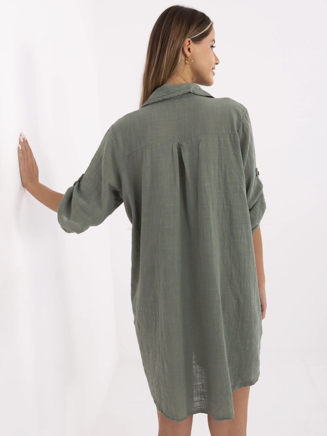 Oversize dress with 3/4 sleeves in beige