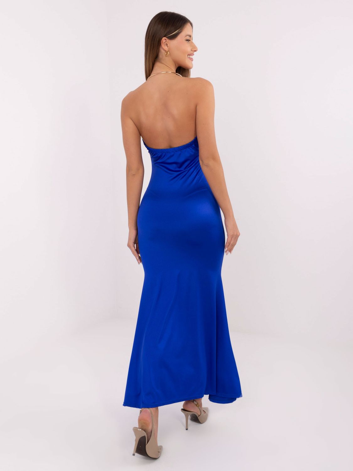 Cobalt blue maxi dress with waterfall neckline