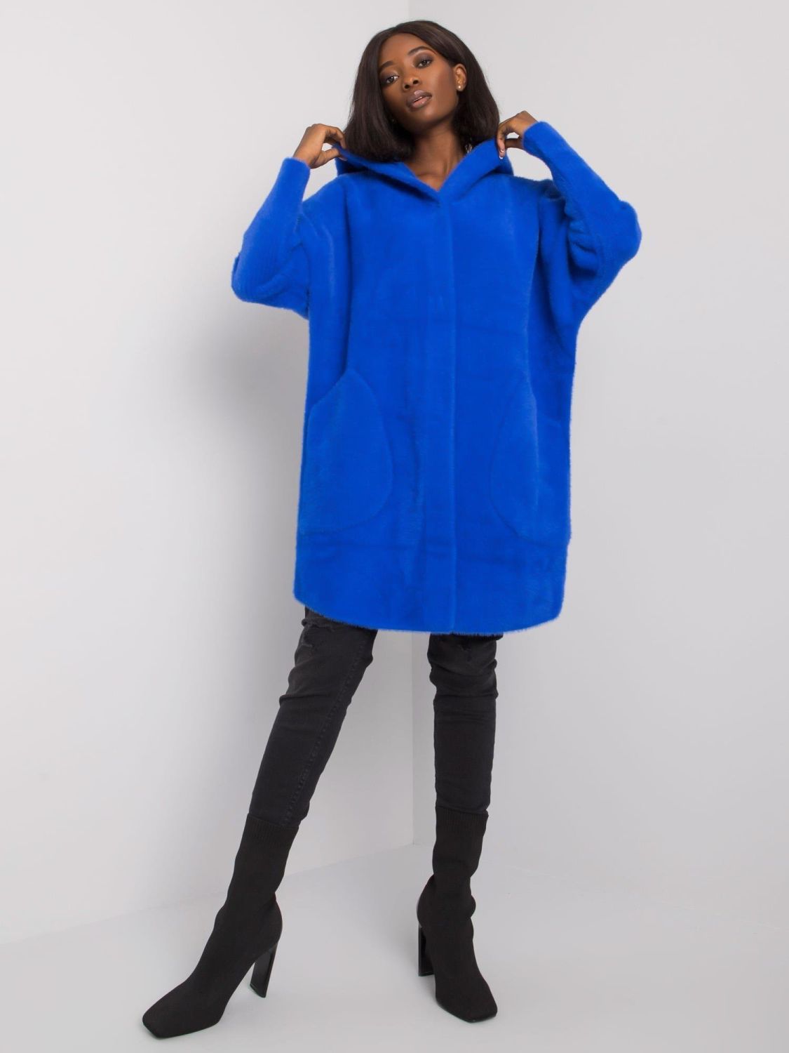 Cobalt Blue Alpaca Coat with Hood