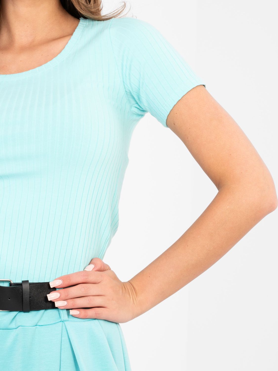 Mint ribbed short sleeve blouse