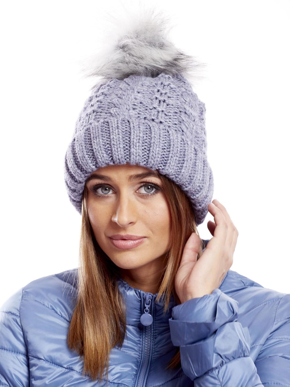 Blue Beanie with Braided Pattern