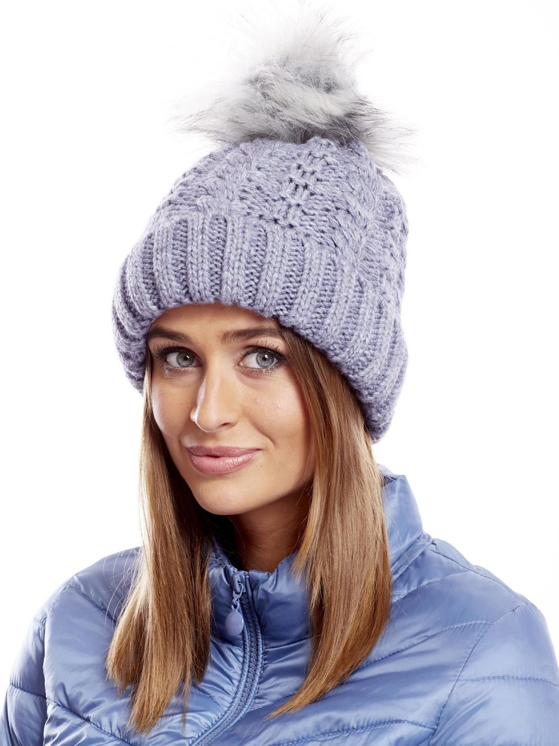 Blue Beanie with Braided Pattern