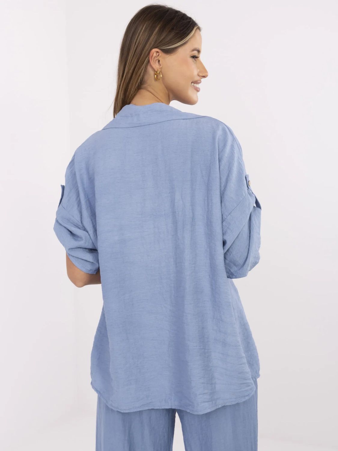 Blue Blouse with 3/4 Sleeves