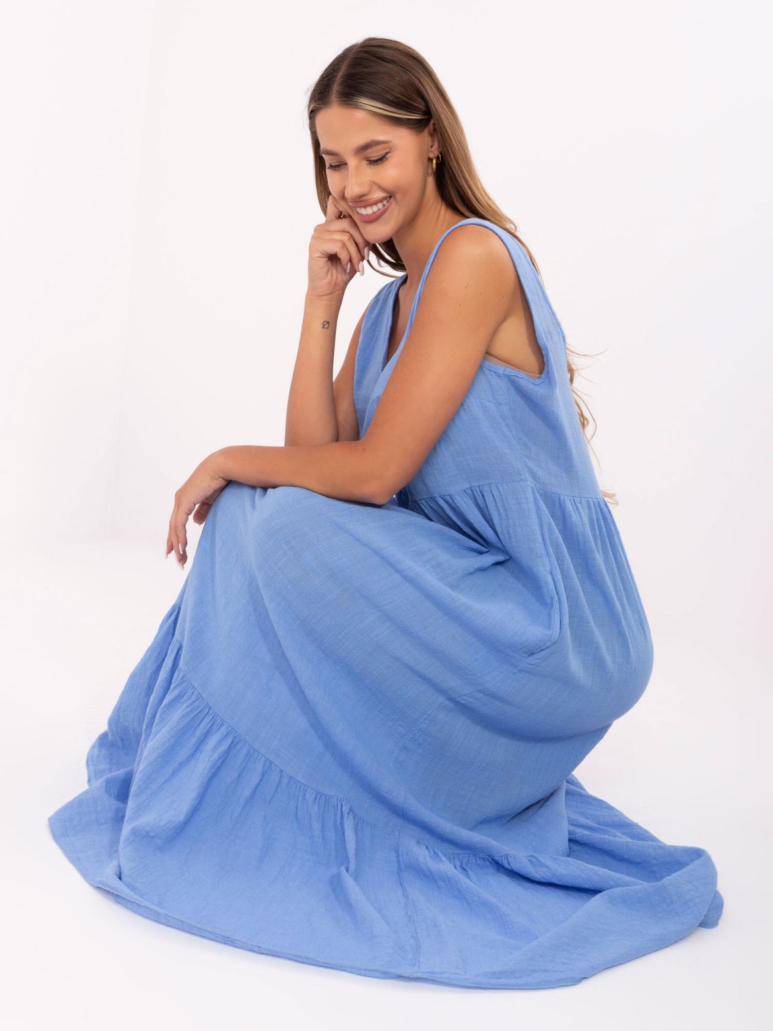 Maxi Flared Dress with V Neckline