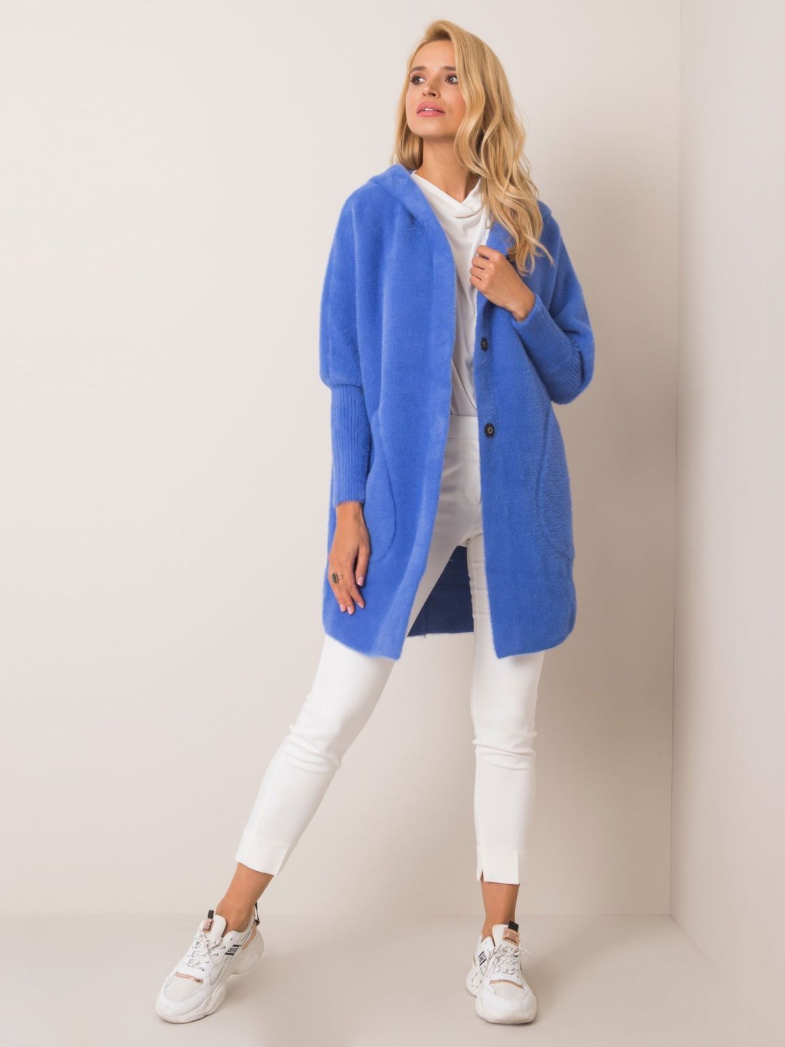 Blue alpaca coat with hood