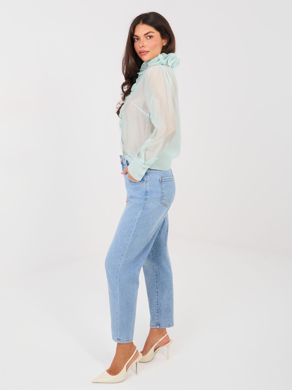 Women's blue mom jeans with high waist