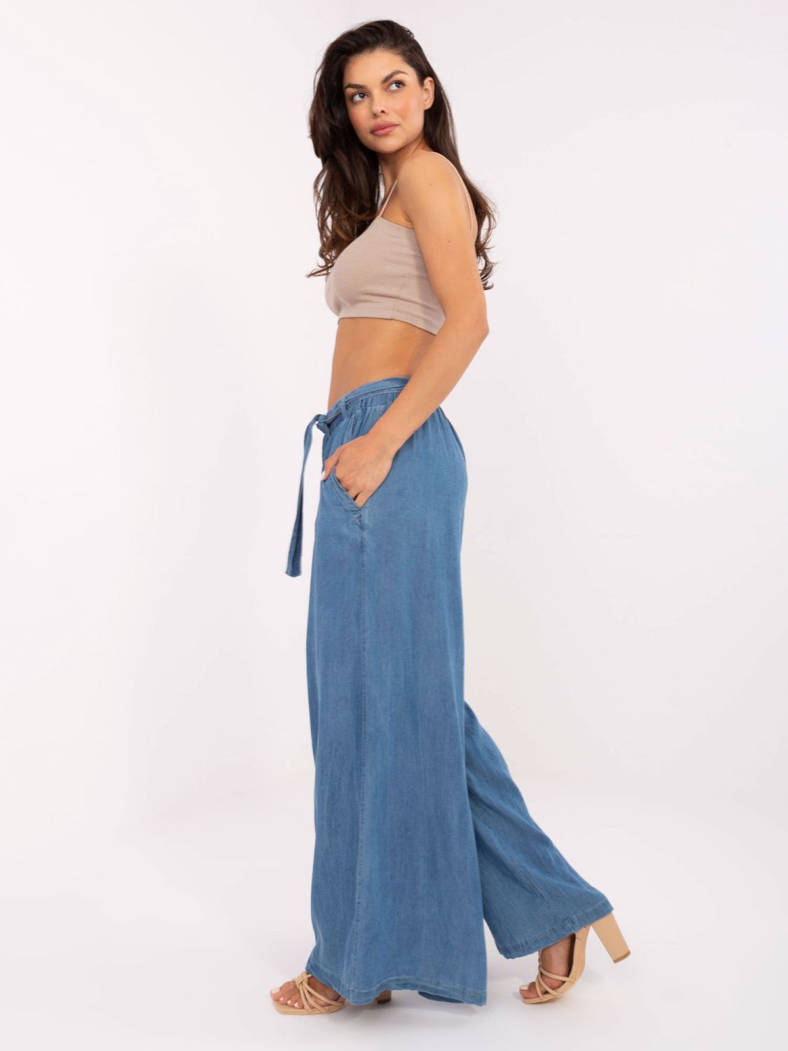 Blue Palazzo Pants Made of Tencel