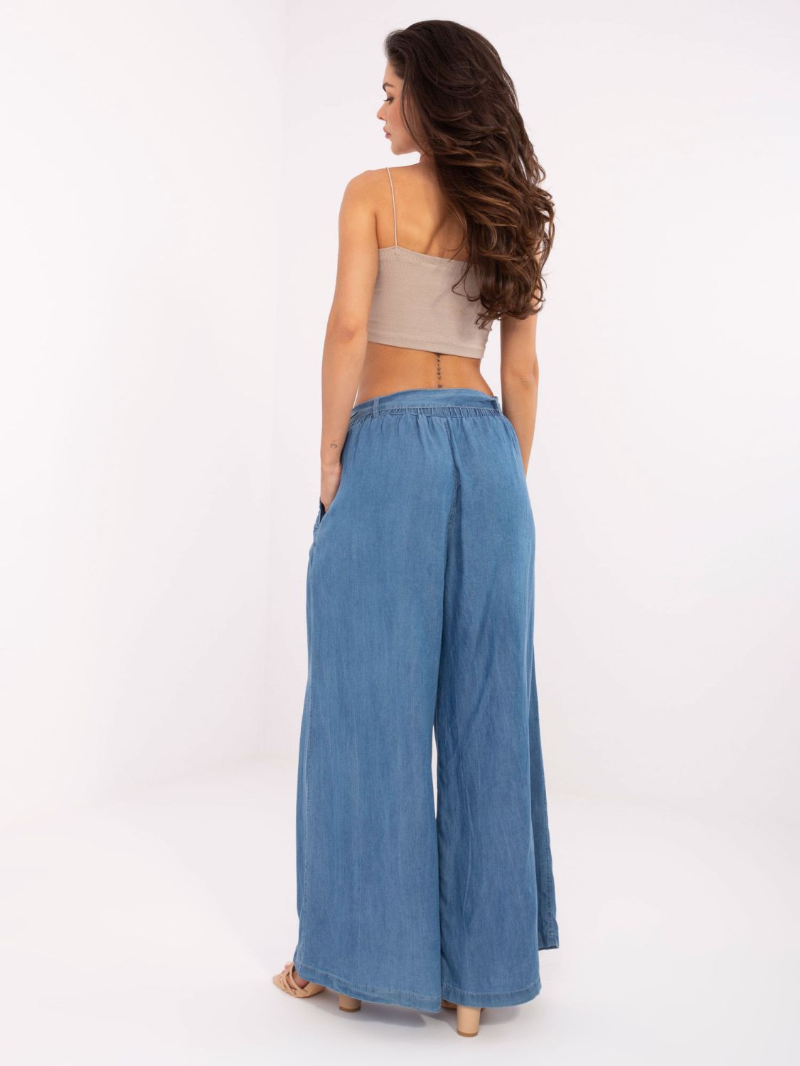 Blue Palazzo Pants Made of Tencel