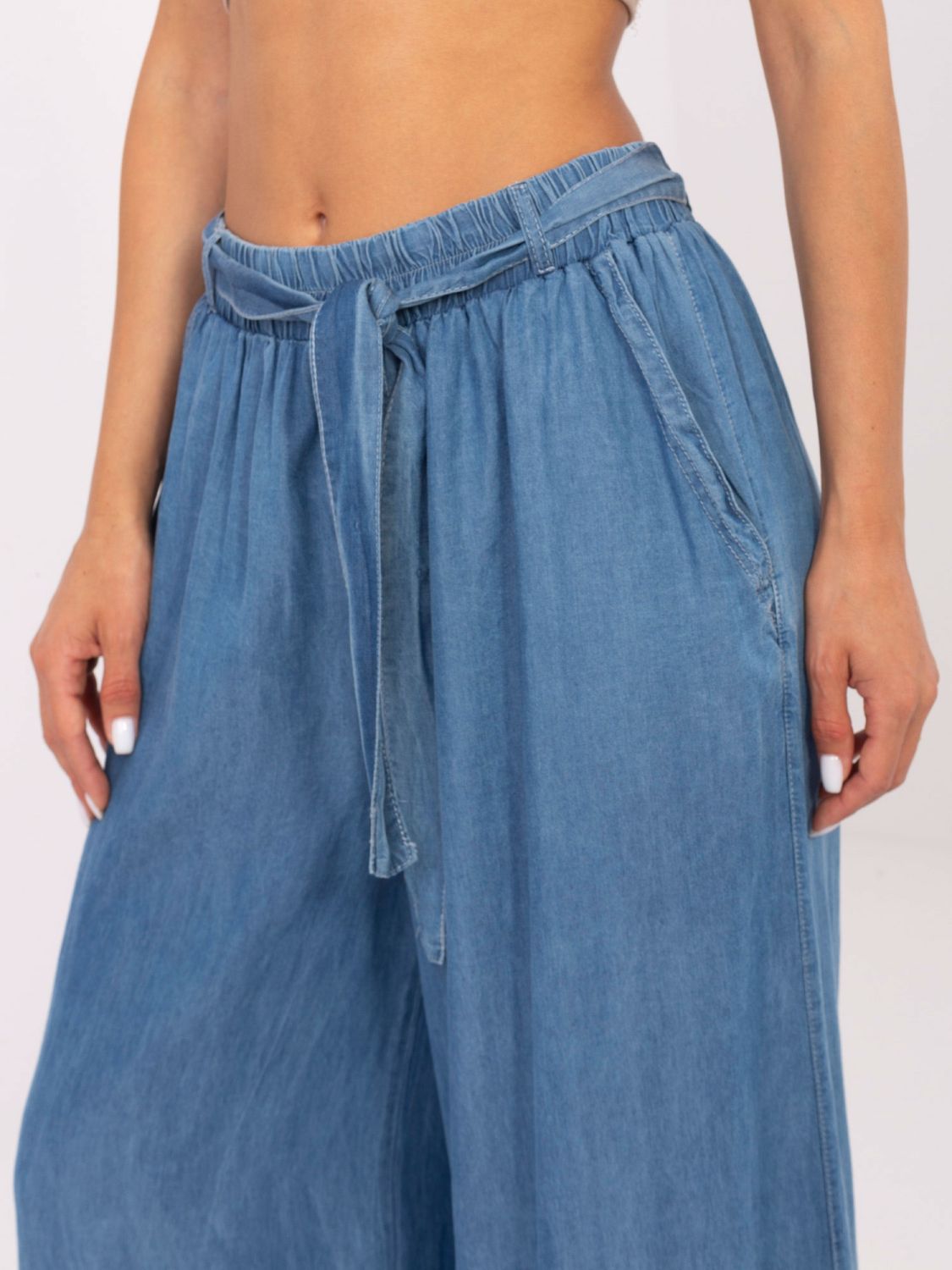 Blue Palazzo Pants Made of Tencel