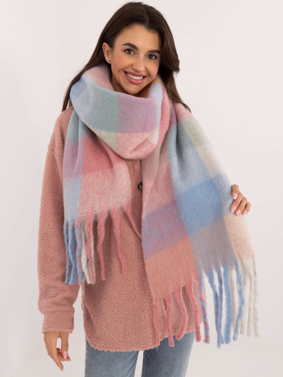 Women's Light Blue Checkered Scarf