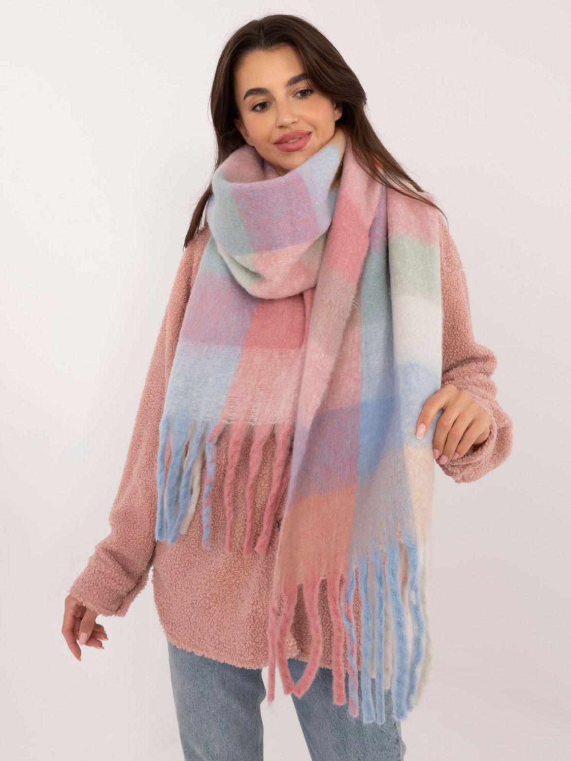 Women's Light Blue Checkered Scarf