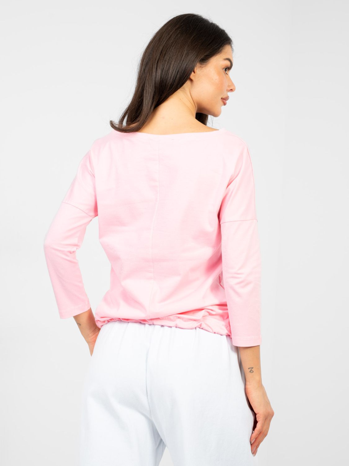 Light Pink Cotton Blouse with 3/4 Sleeves and Tie Detail