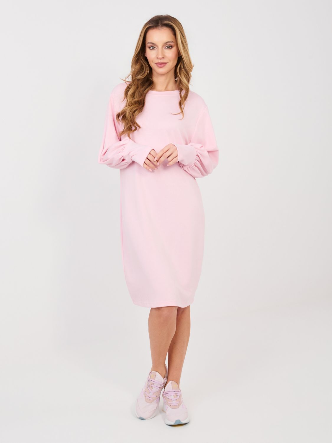 Pink casual dress with long sleeves
