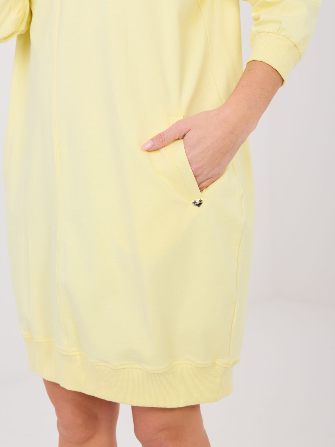 Yellow comfortable cotton dress with 3/4 sleeves and V-neck