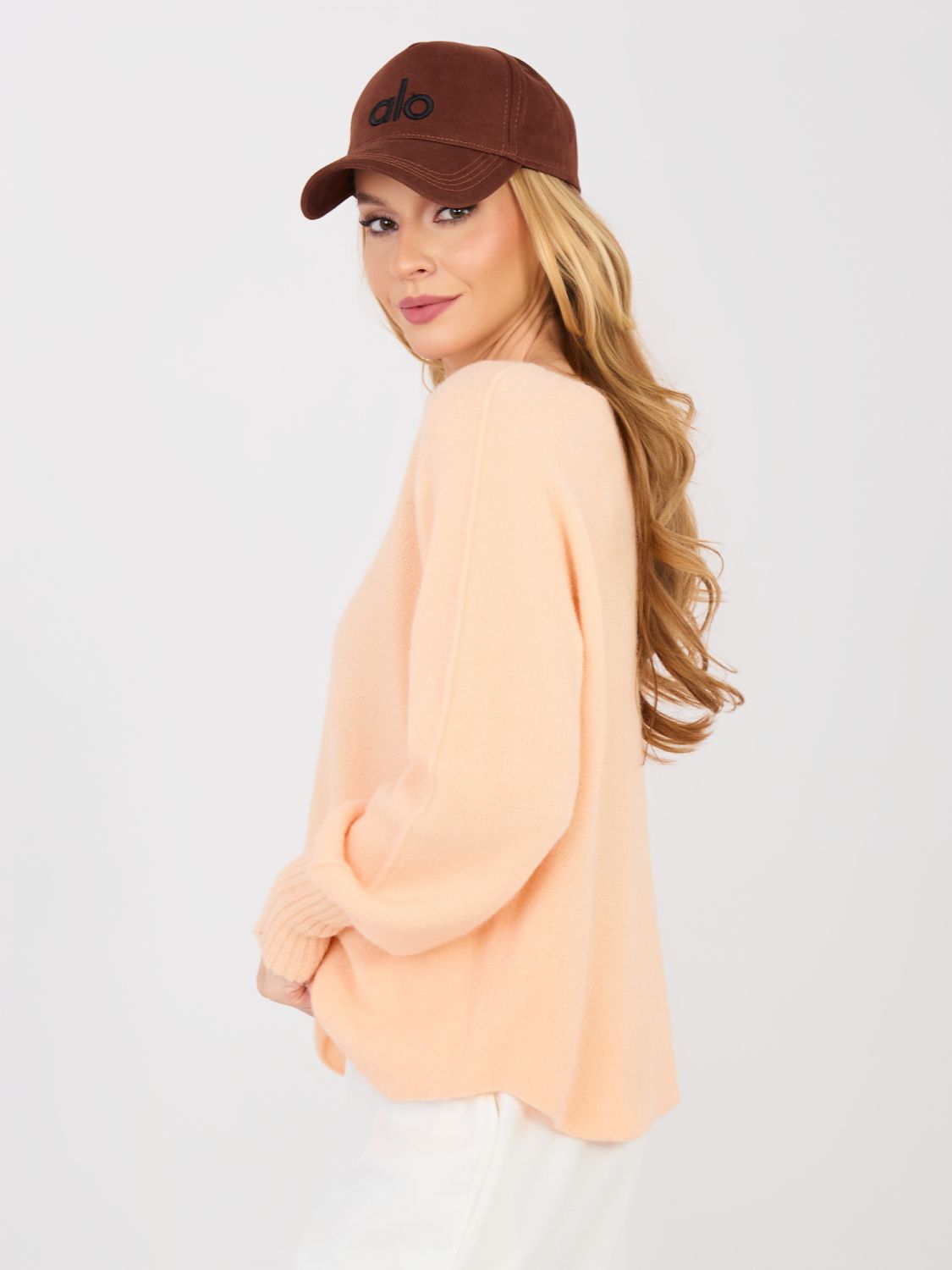 Bright Orange V-Neck Sweater with Balloon Sleeves