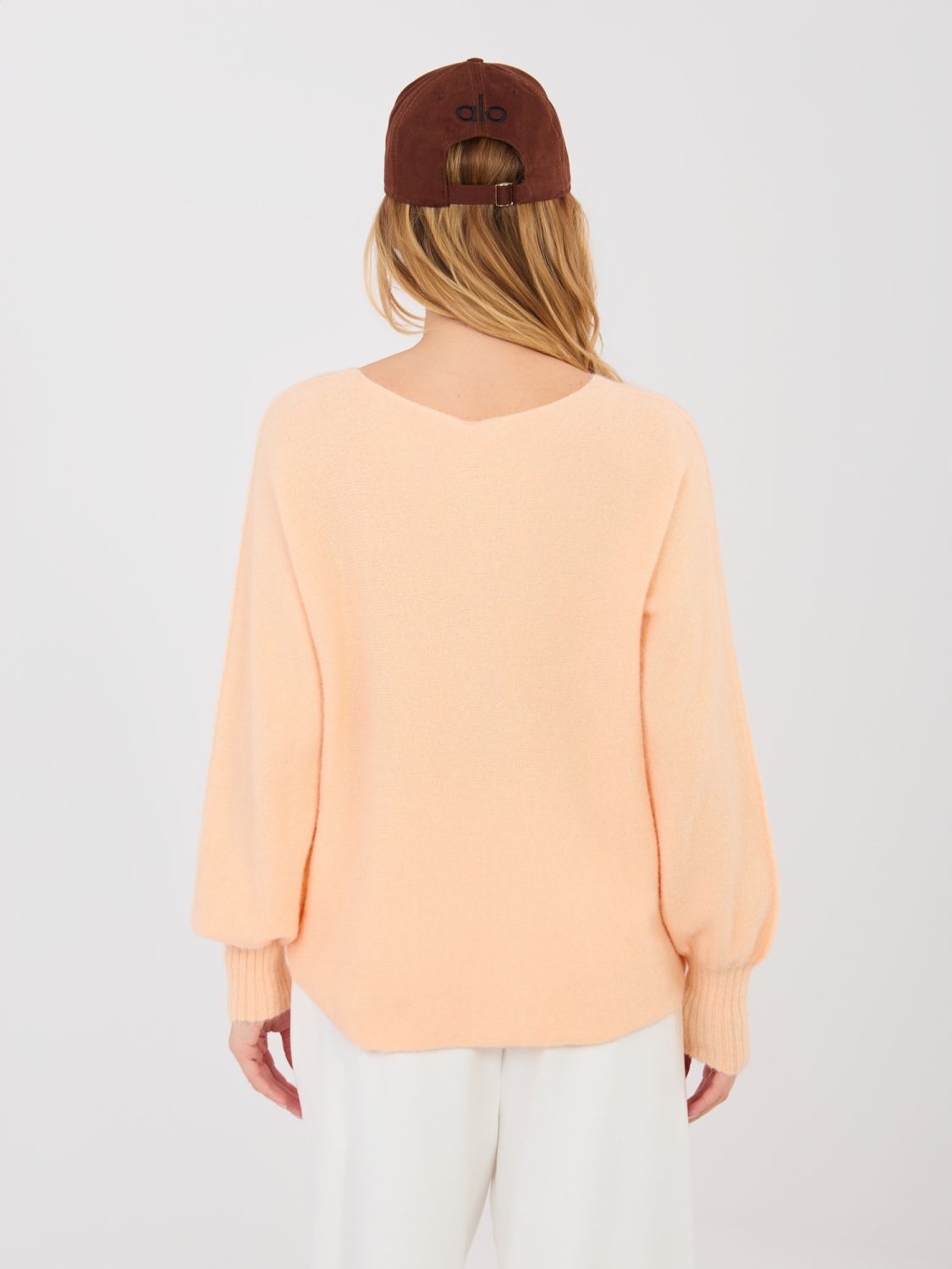 Bright Orange V-Neck Sweater with Balloon Sleeves