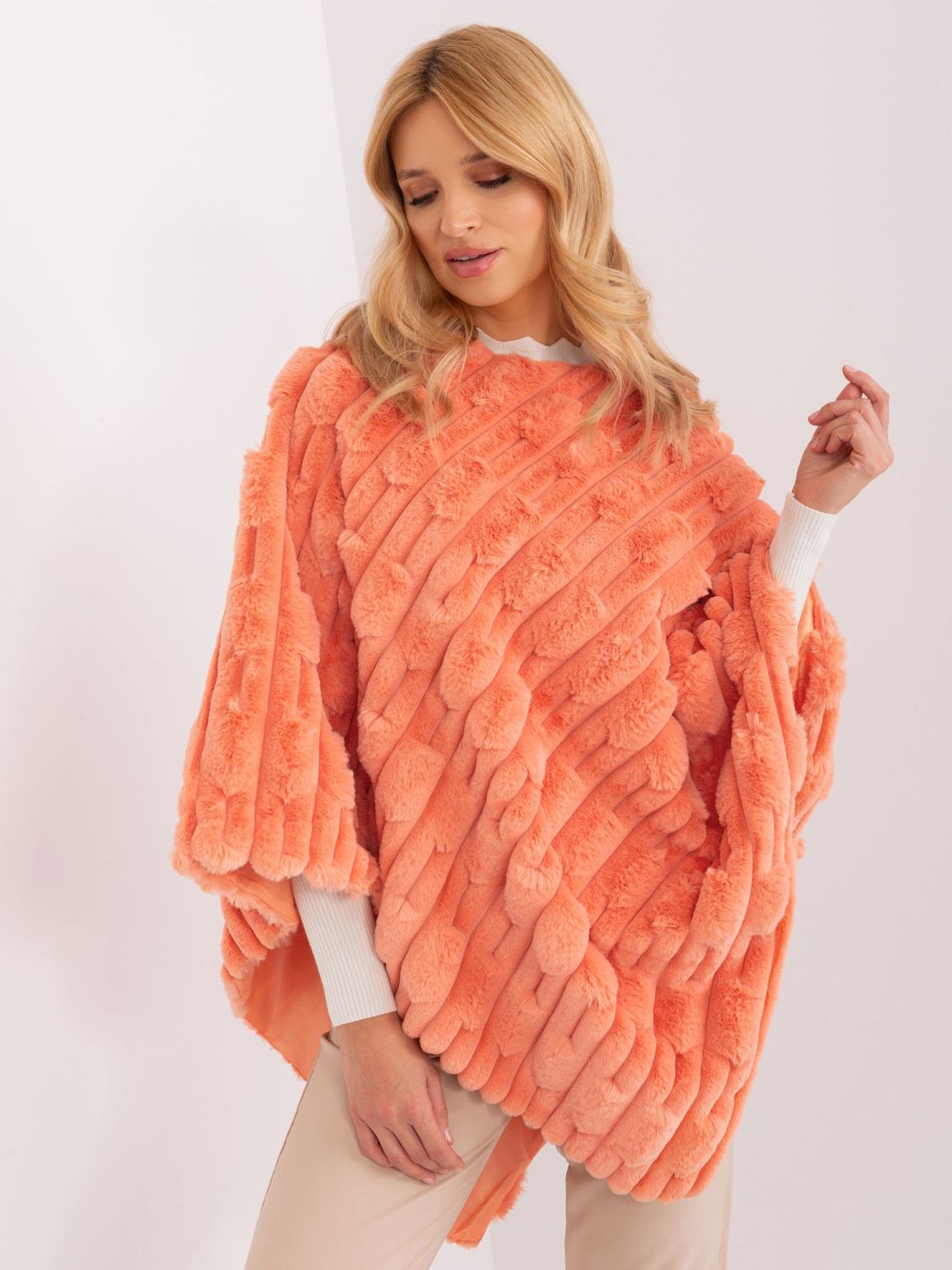 Orange poncho with lining and short sleeves