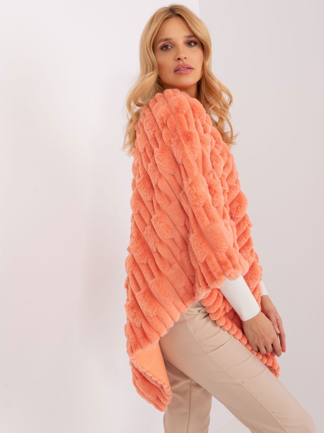 Orange poncho with lining and short sleeves