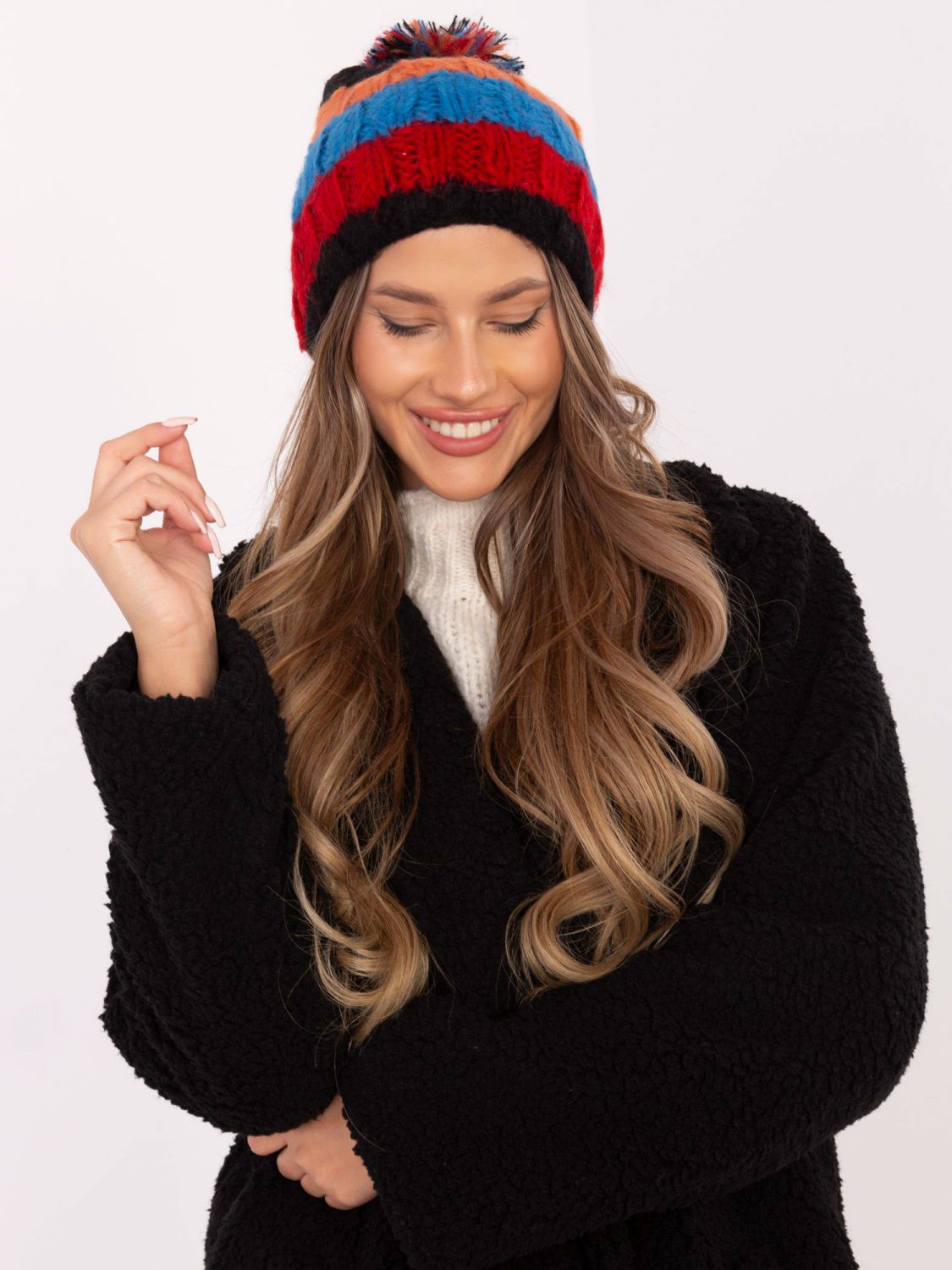 Striped Beanie with Pom-Pom
