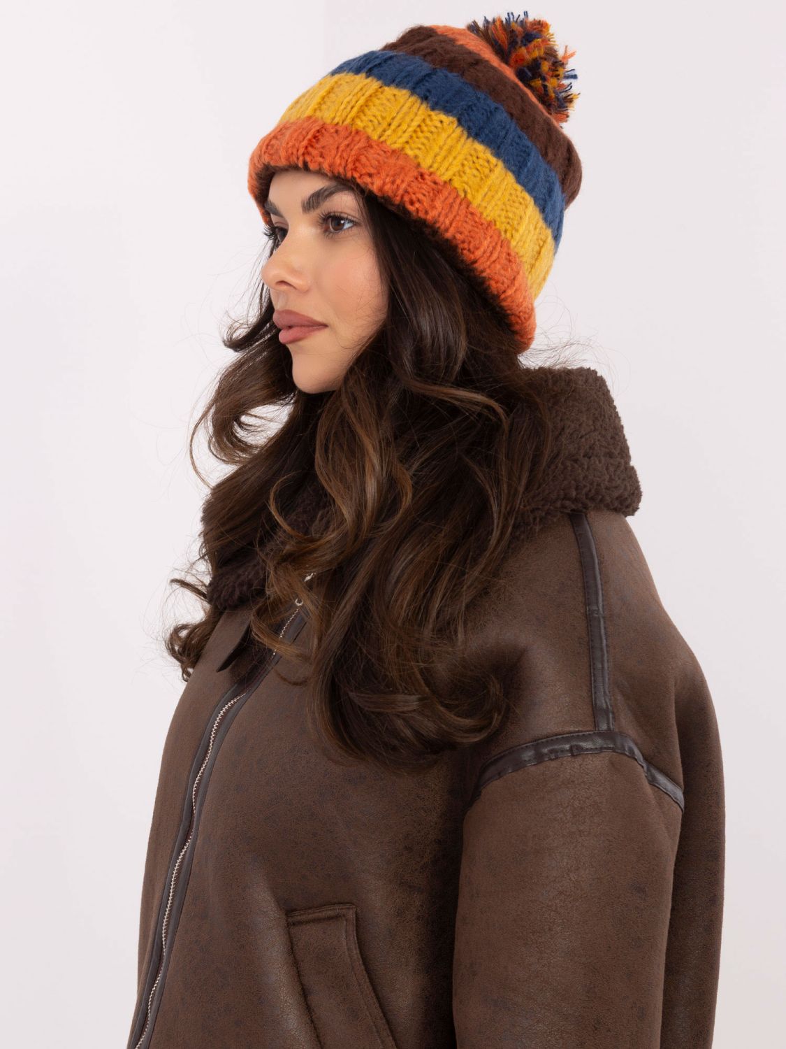 Striped Winter Beanie with Pom-Pom