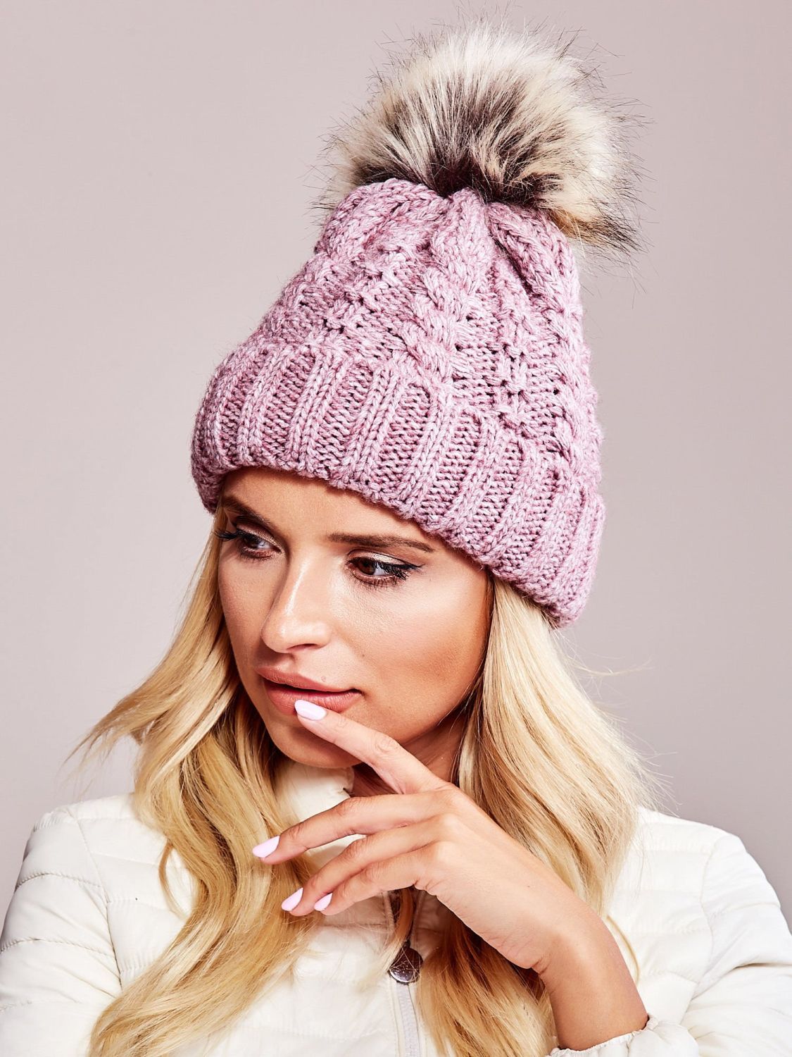 Pink Cable Knit Beanie
