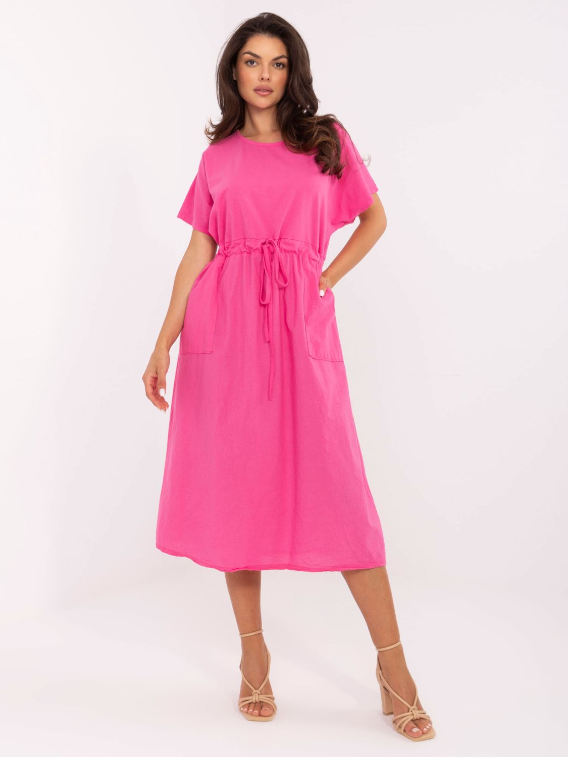 Pink Flared Dress with Short Sleeves