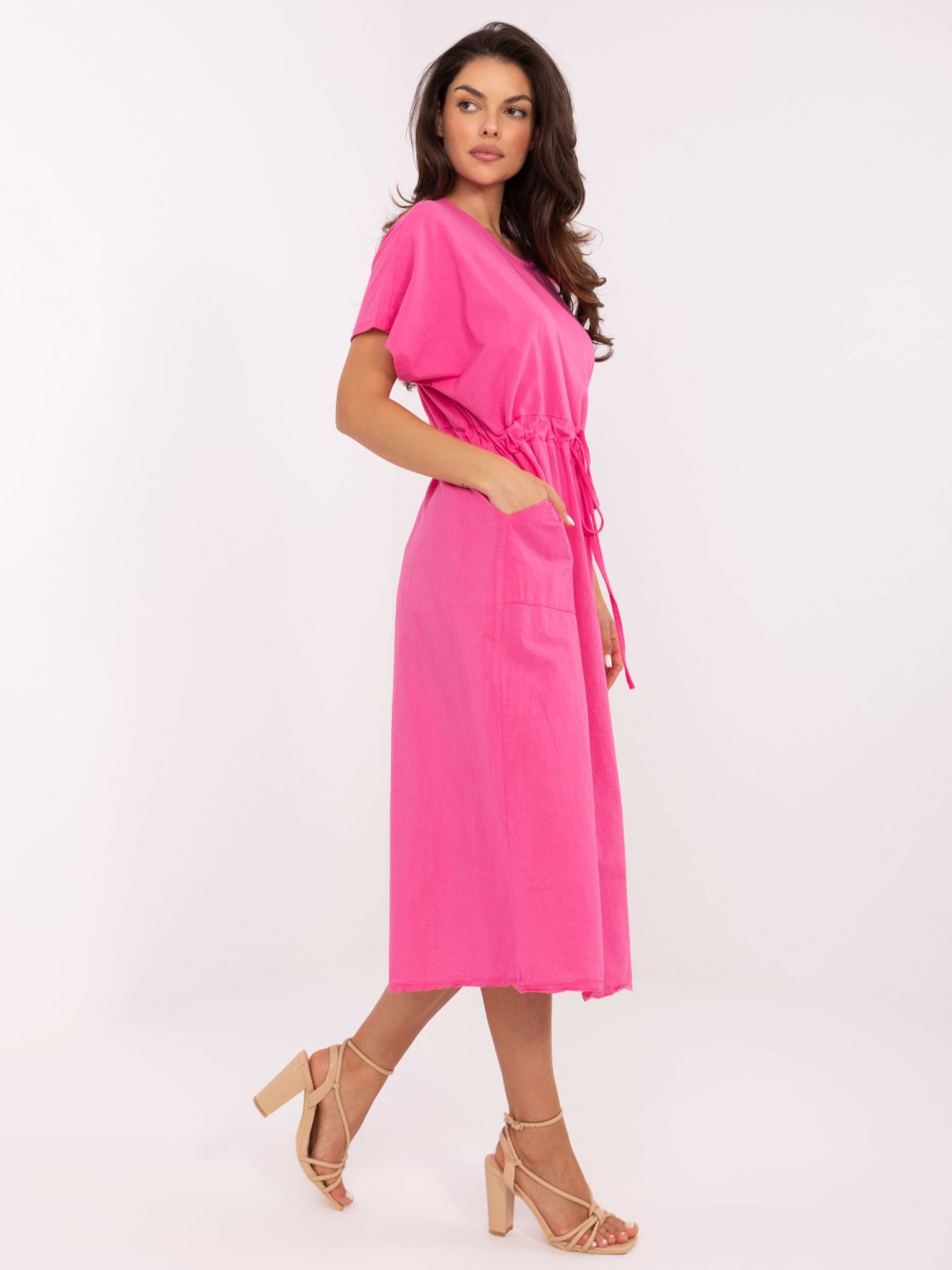 Pink Flared Dress with Short Sleeves
