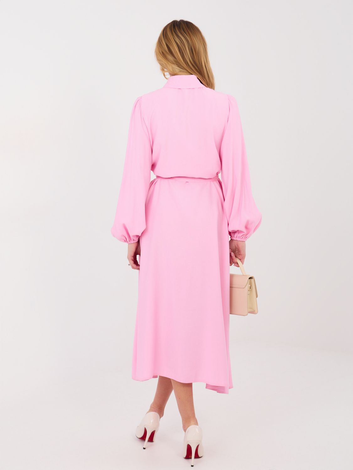 Pink shirt midi dress with belt