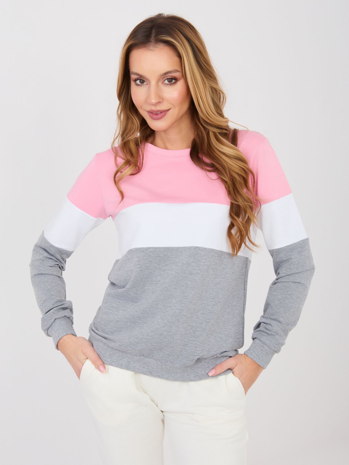 Grey-pink striped cotton sweatshirt