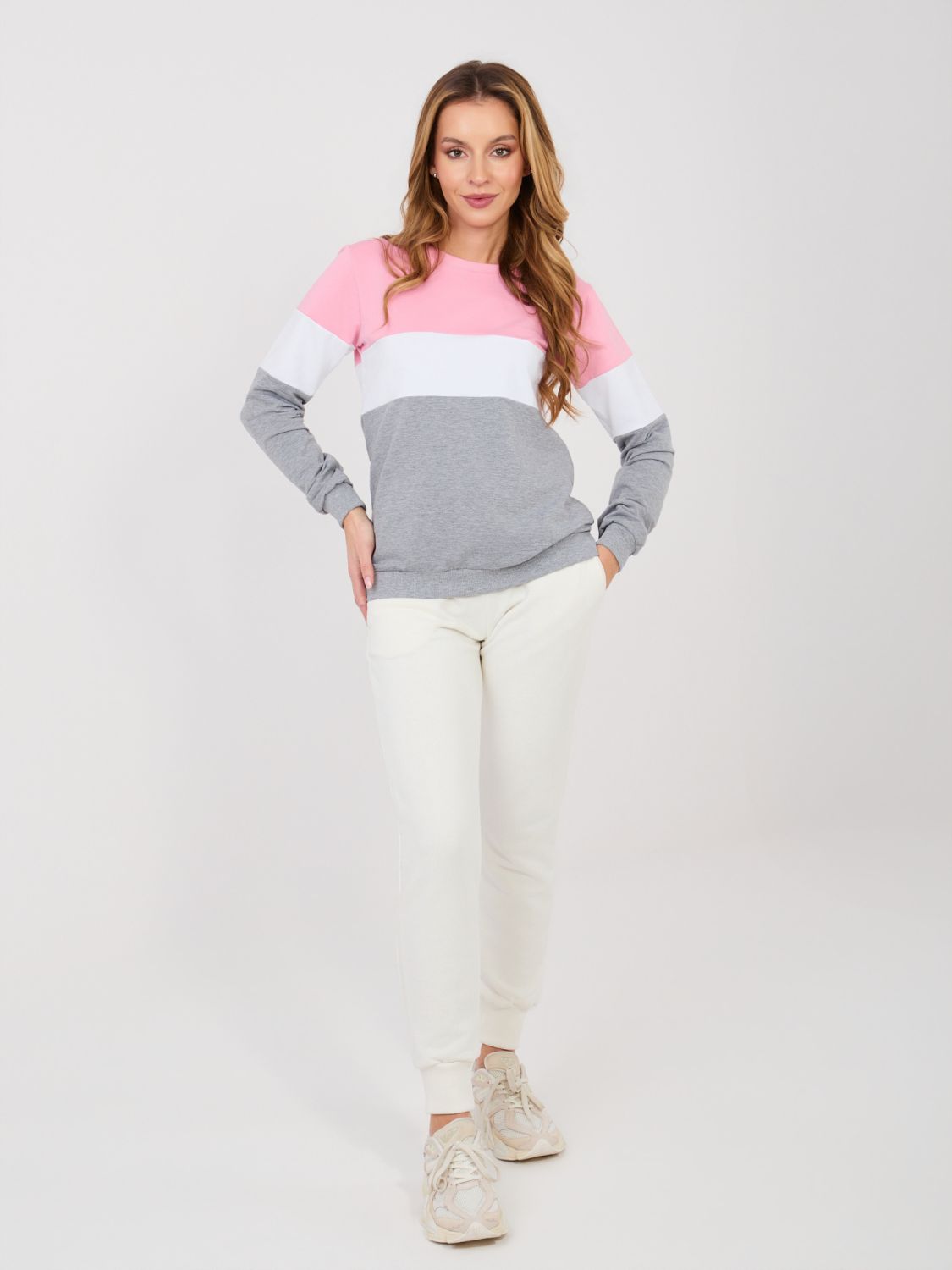 Grey-pink striped cotton sweatshirt